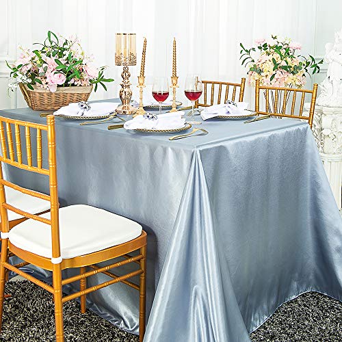 Wedding Linens Inc. 90" x 156" Rectangular Seamless Satin tablecloths Table Cover Linens for Restaurant Kitchen Dining Wedding Party Banquet Events - Dusty Blue