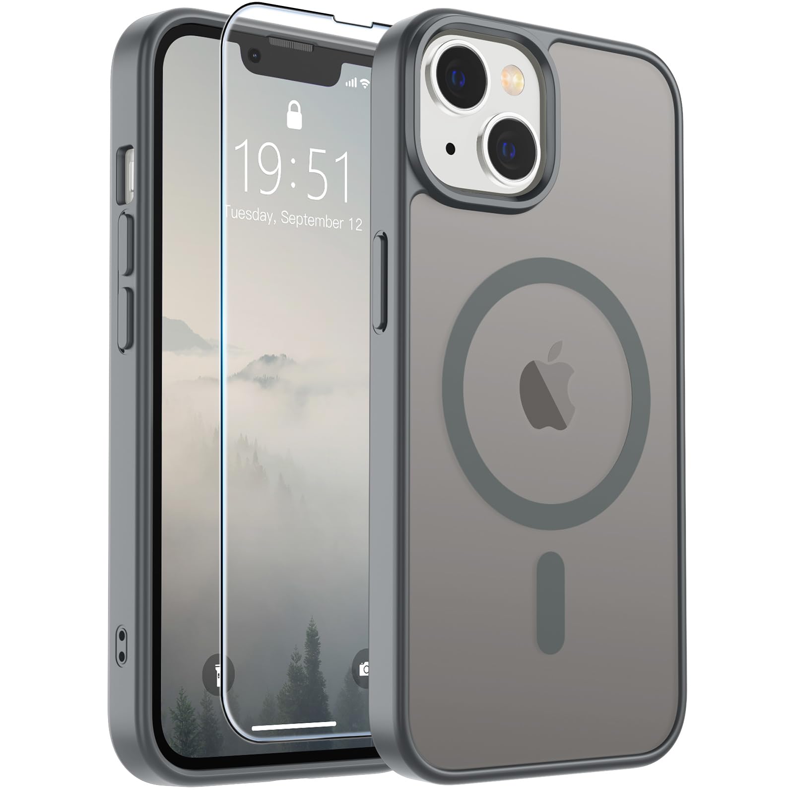 SUPFINE Magnetic for iPhone 14 Case &amp; iPhone 13 Case (Compatible with MagSafe) (Military Grade Drop Protection) Slim Translucent Matte Shockproof Phone Cover,Gray