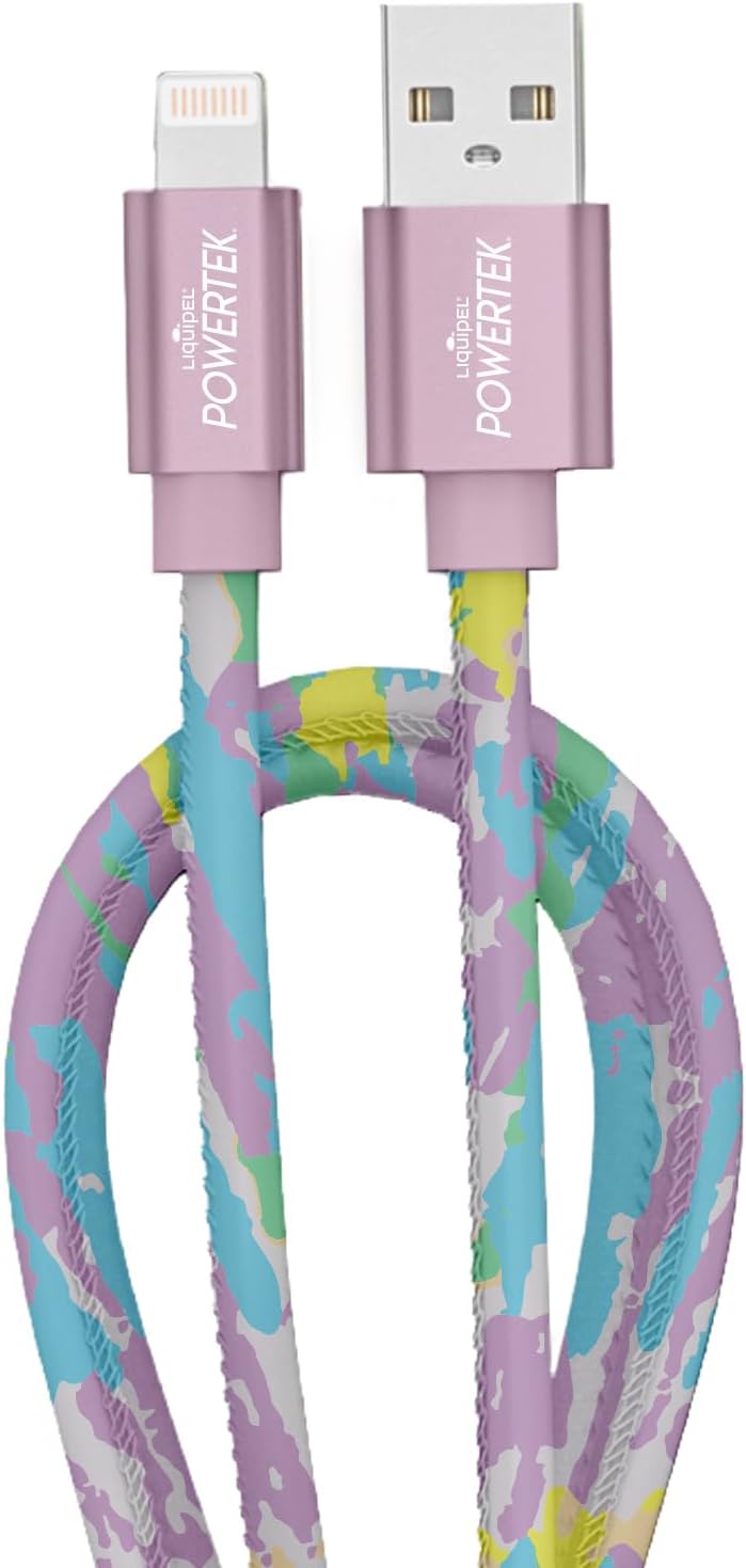 LIQUIPELPowertek iPad & iPhone Lightning Charger Cable, Fast Charging 6ft MFI, Tie Dye Black (Rainbow)