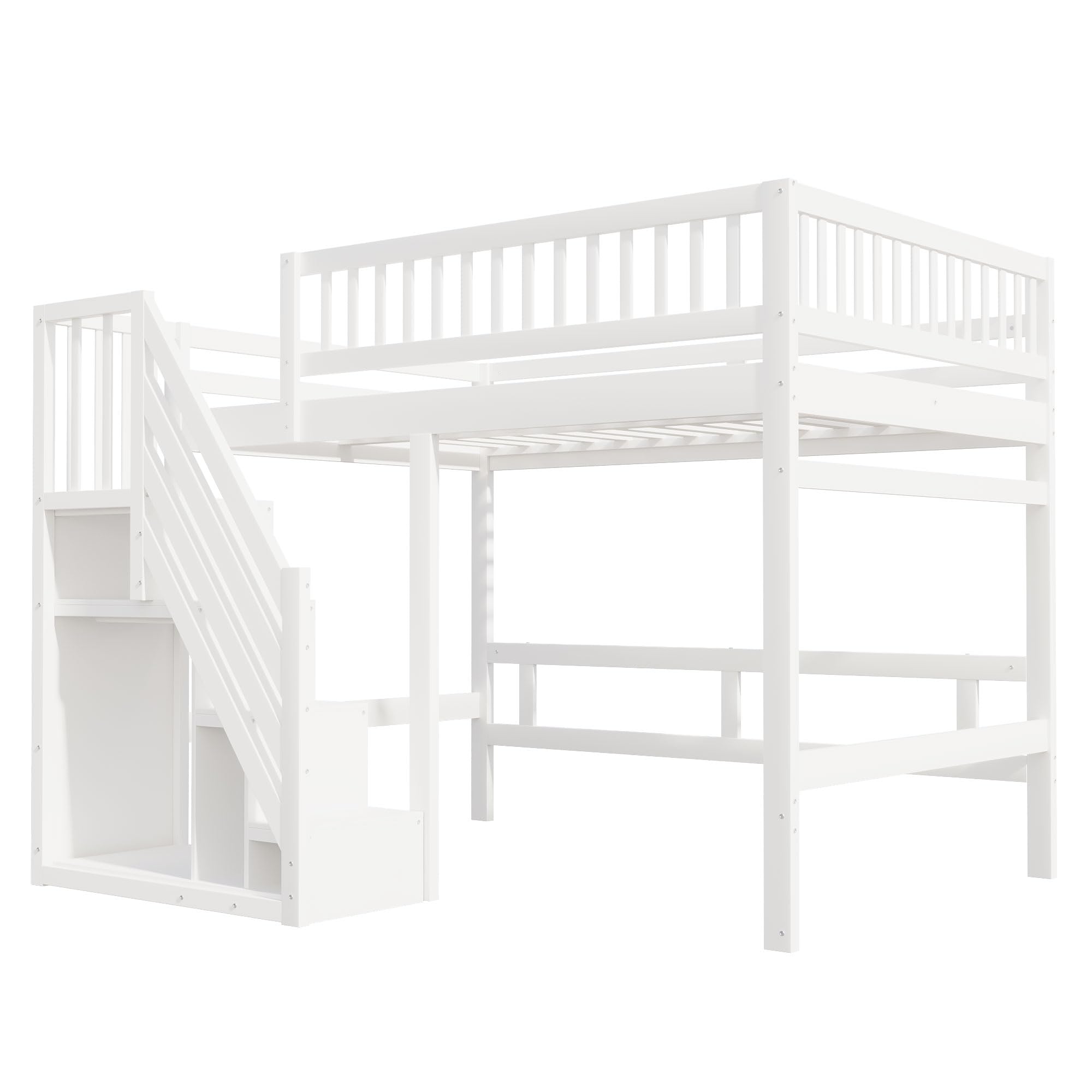 Etagenbett 140x200, Kinderbett Hochbett mit Treppe und Aufbewahrungsschrank, Funktionsbett Doppelbett Stockbett Spielbett Kinderhochbett Jugendhochbett mit Lattenrost, Massivholz, Ohne Matratze, Weiß