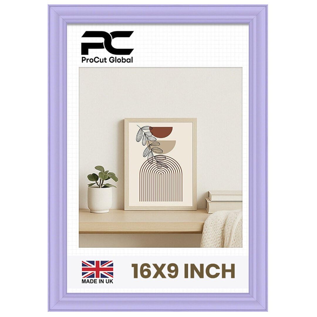 Procut Global 16X9 Purple Picture Frames - Classic Wooden Photo Frame with Shatterproof Perspex for Wall or Tabletop - Perfect for Posters, Certificates & Prints - Sizes & Colors Available