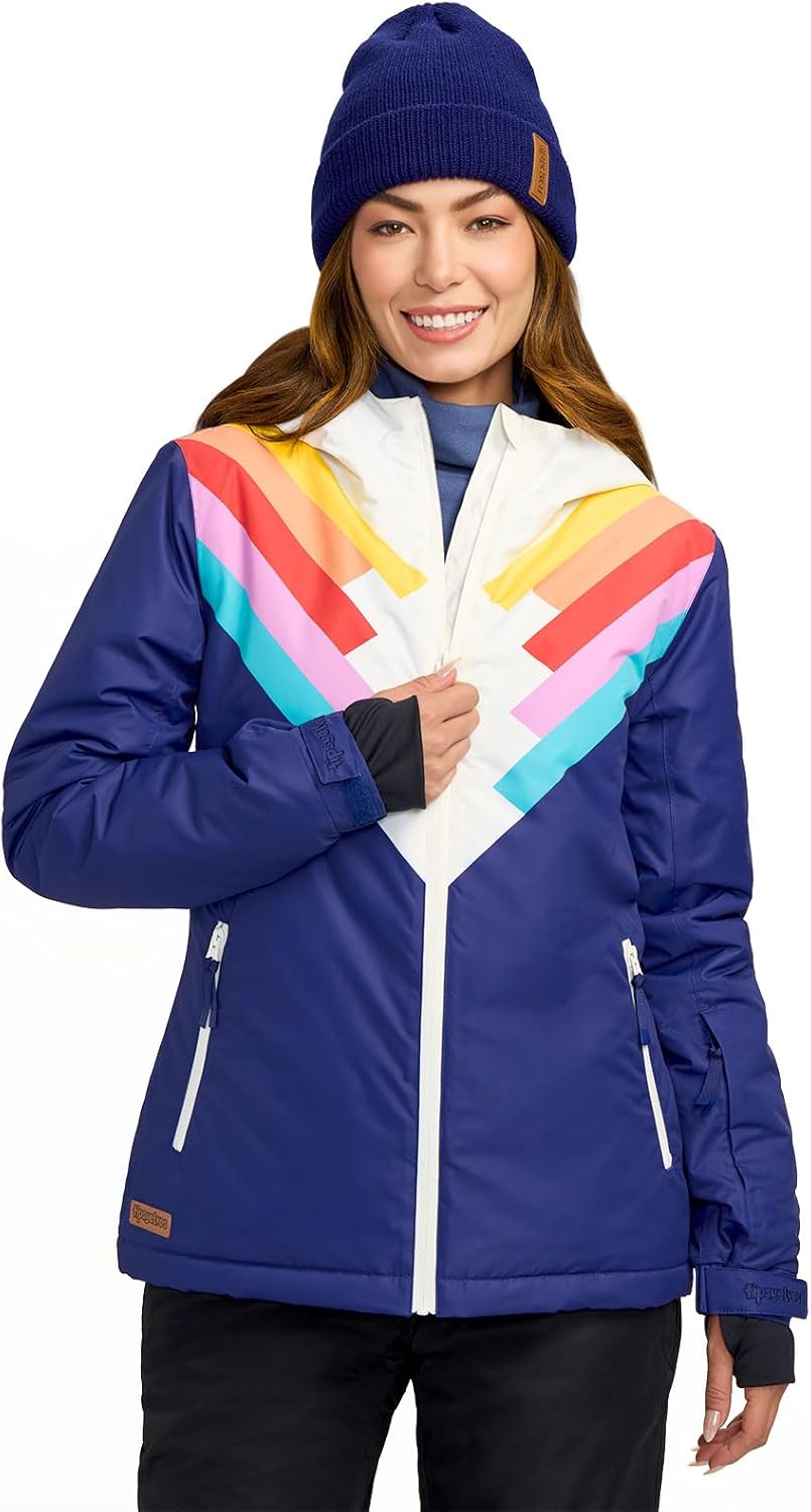 Tipsy Elves Ski Jackets for Women - Bright Colorful Apres Ski Outerwear Hooded Waterproof Snow Jackets for Adults