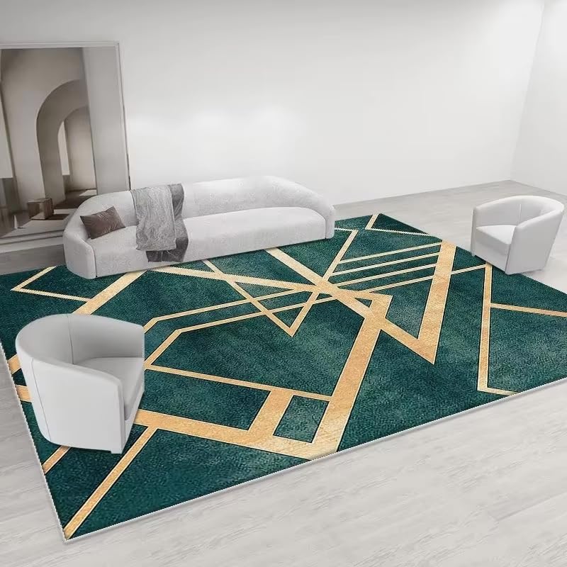 Tapis de salon lavable en machine grand format 180x200 cm de luxe vert doré
