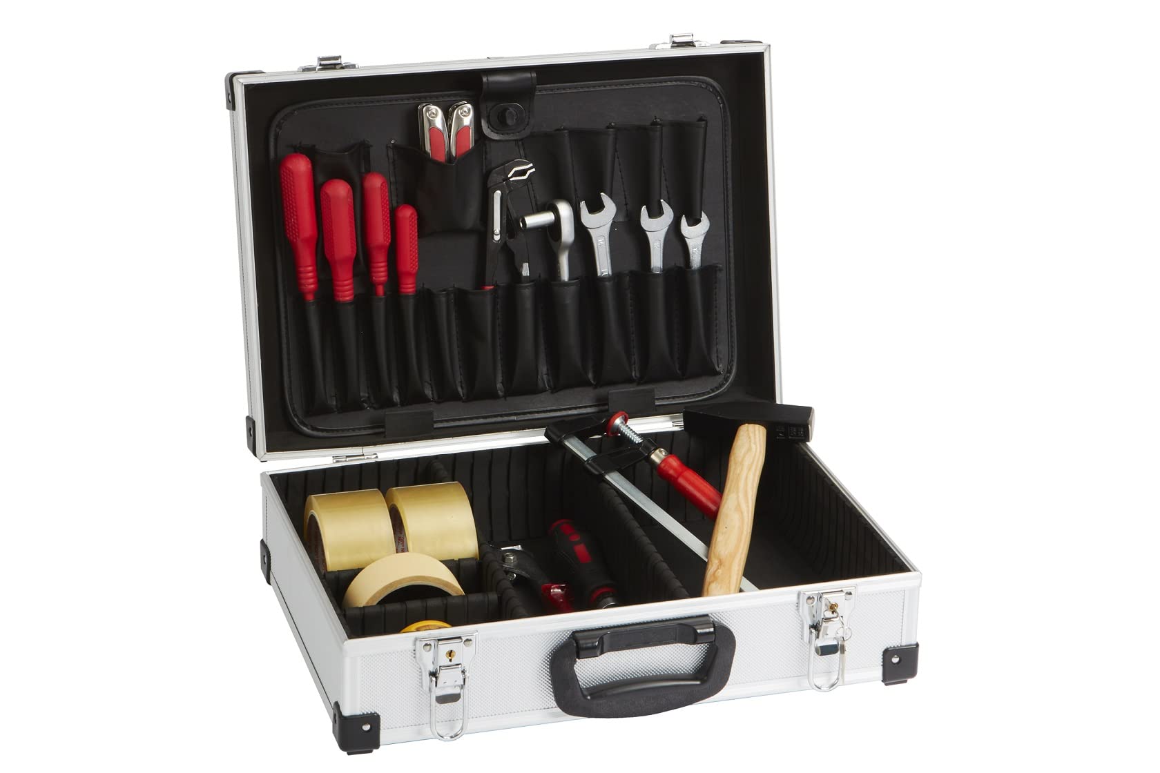 ALUTEC Mallette à outils (mallette en cadre en aluminium, dimensions internes 410x280x120 mm, mallette avec des compartiments variables, plateau d'outils amovible, coins renforcés) 61000