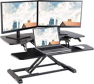 FLEXISPOT Height Adjustable Standing Desk Converter, Sit Stand Desk Converter, Desk Riser, Stand Up Desk Converter for Dual Monitors(M9MB,91.5 x 41.5cm)