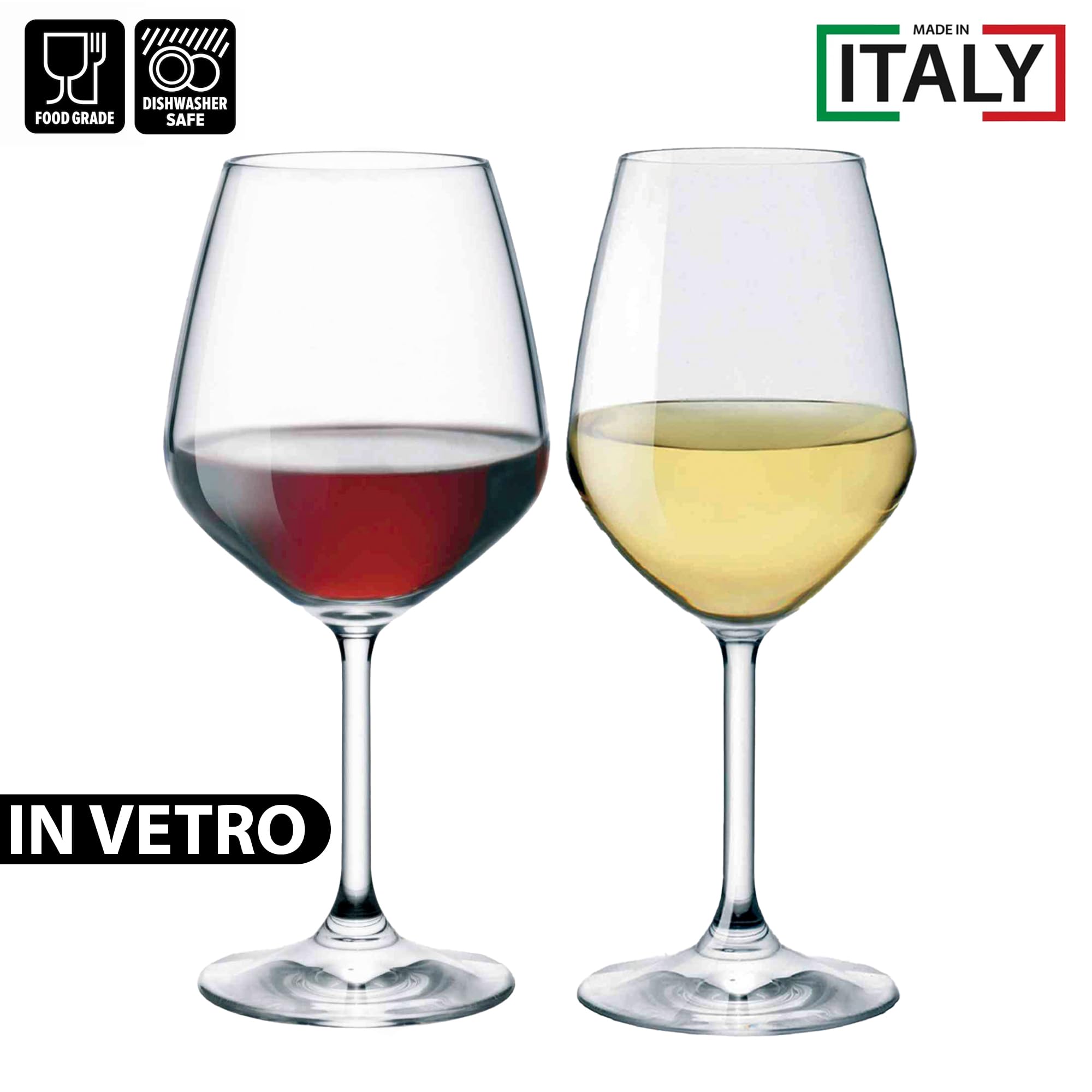 Sicignano | Juego de copas de vino tinto CL.53 + vino blanco 43,5 cl.43,5 Divino de cristal para 6 personas, transparentes, aptas para lavavajillas – regalo cubo champán blanco 2 botellas, Made in