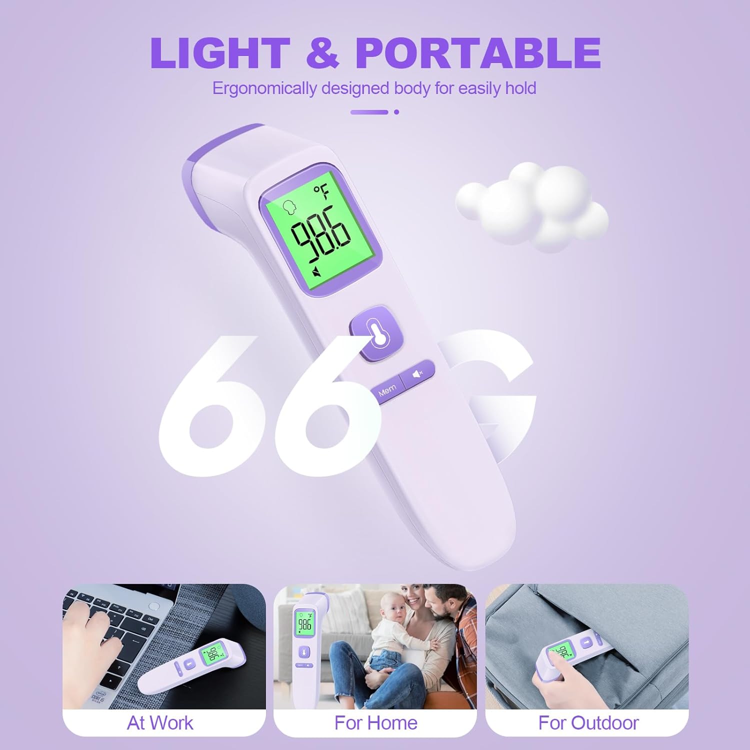No-Touch Thermometer for Adults and Kids, Digital Accurate Baby Thermometer with Fever Alarm, 1 Second Fast Result, Easy to use, 2 in 1 Mode (Purple) - Image 7