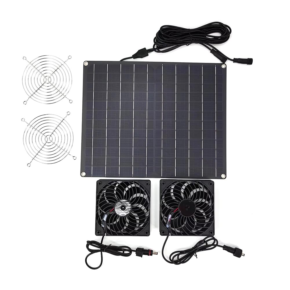 Littimoon 15W 12V Solar Exhaust Fan Ventilator with Dual Fan Air Extractor Powered By Solar Panel for Chicken House