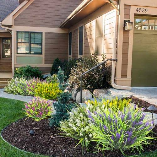 Image of Grunyia 20 Bundles Artificial Plants Outdoor Fake Monkey Grass with Flowers (White)