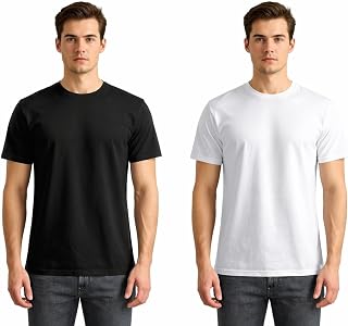 Stylar Cotton Plain Round Neck T-Shirt for Men, Black and White, Combo Pack of 2 Price In India