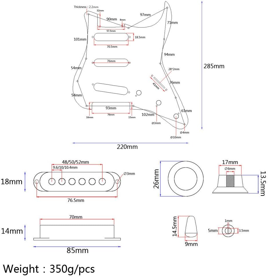 Alnicov Electric Guitar Part Prewired Loaded Pickup Pickguard Assembly 3 Ply SSS White