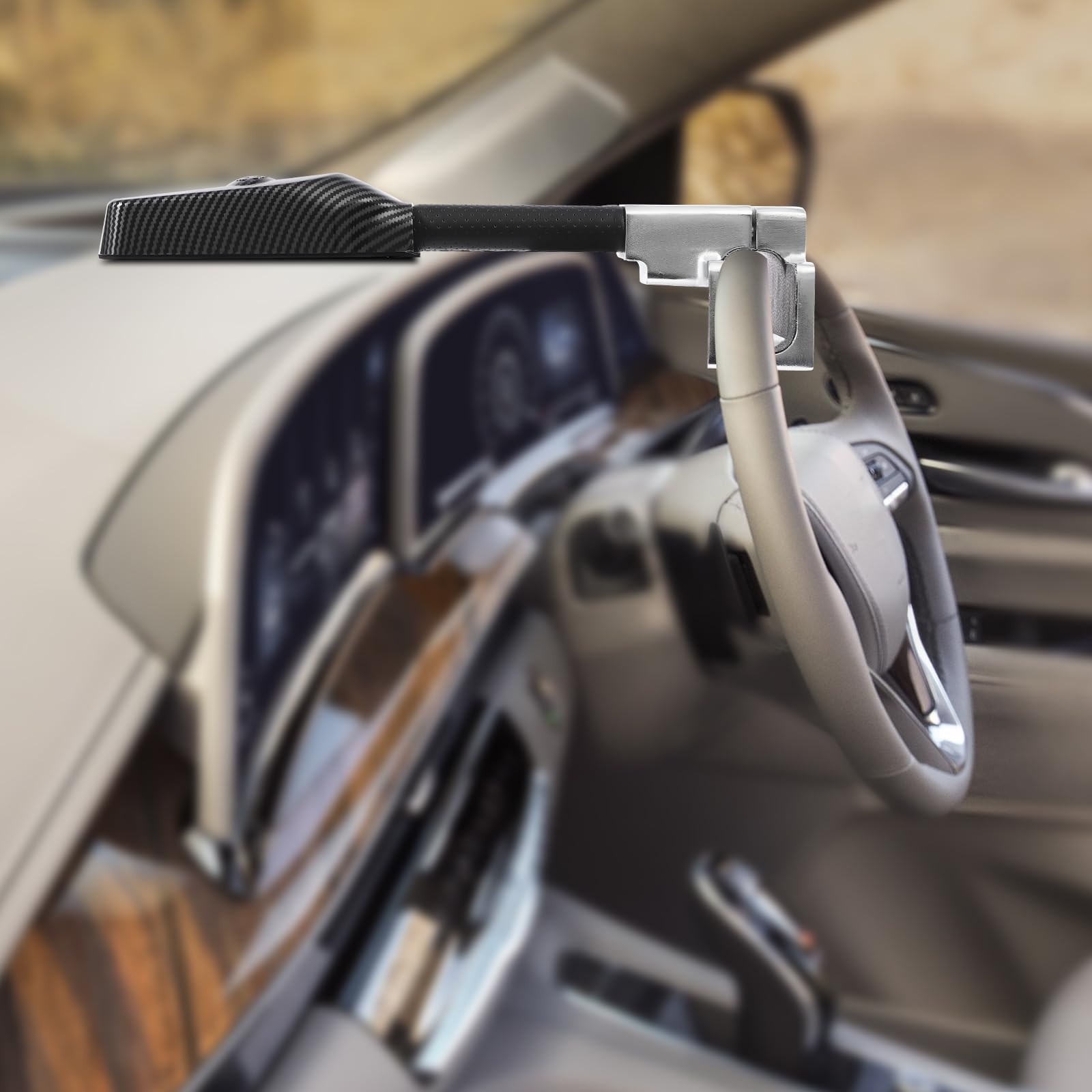 Cepo de volante con alarma, ajuste universal, para coche, rango de bloqueo ajustable, bloqueo de volante, 120 dB, ajuste antirrobo, protección del vehículo, plata