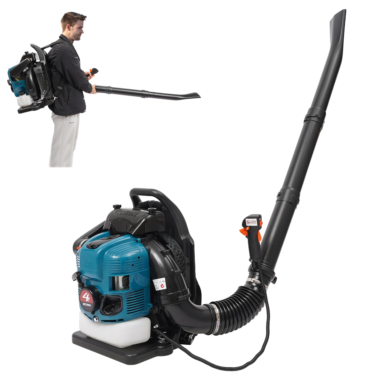 DIFU Soplador de hojas de gasolina de 75,6 ccm, portátil, 4 tiempos, soplador de hojas para jardín, flujo de aire de 14,1 m ³/s, 7000 rpm ajustable, burbujas de hojas, remoción de nieve, eliminación