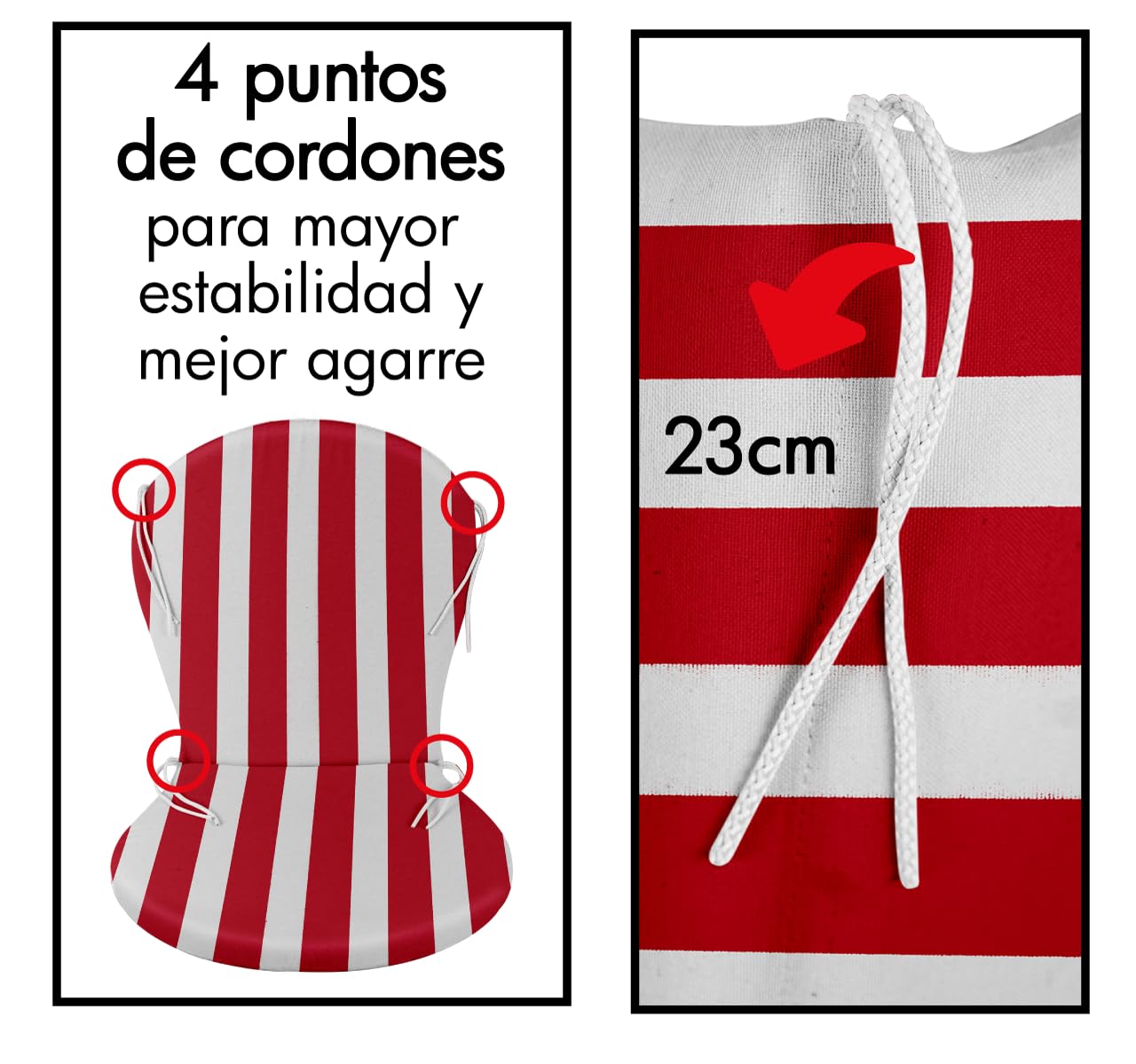 CHELY INTERMARKET Cojines Guitarra Exterior Packs 90x48x4cm Algodón Poliéster Cremallera Cordones Ajuste Universal Suave Jardín Terraza Playa Piscina Comodidad (Rojo Blanco Raya, Pack x2)