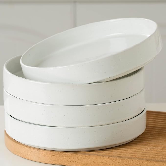 famiware Nebula Pasta Bowls for 4, 8.75" Salad Bowl Sets, Large Wide Bowls for Serving Dinner, White