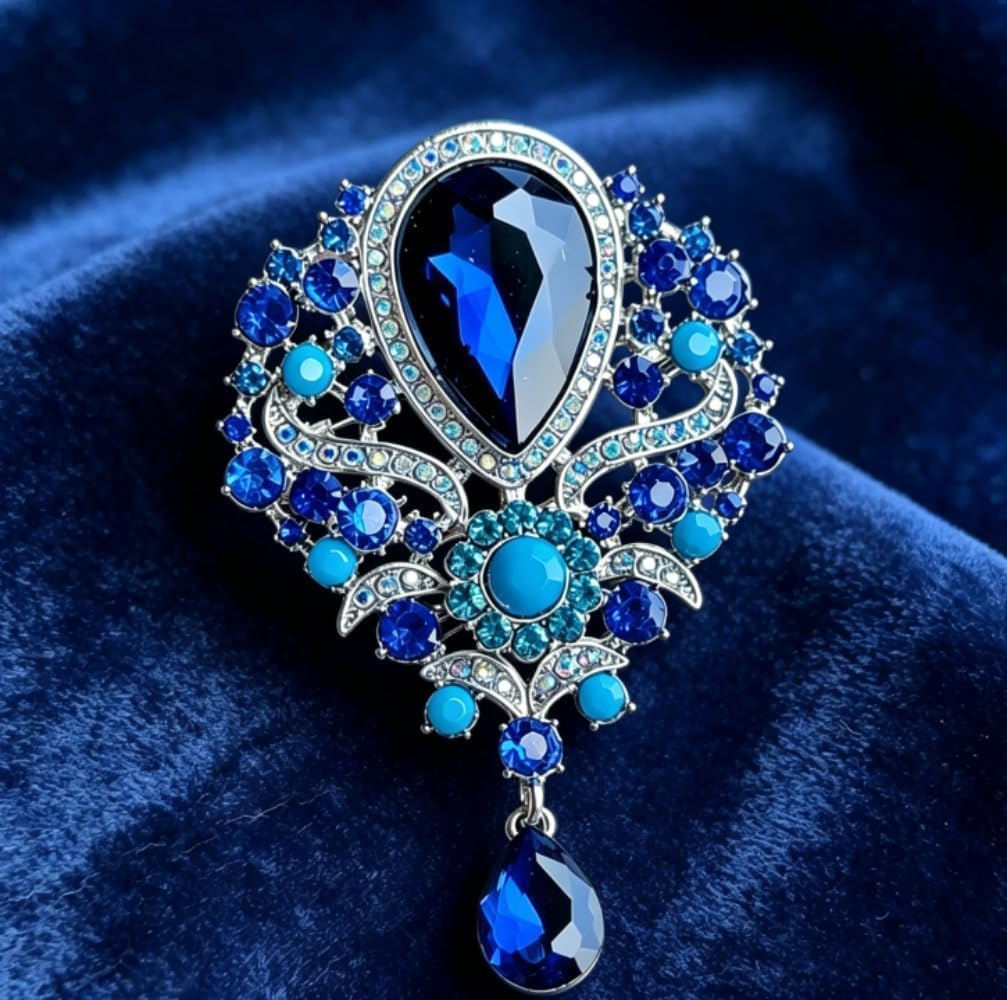 Vintage Teardrop Diamond Brooch Pin for Women Men Crystal Elegant Flower Badge Brooches Lapel Pins Scarf Clip Boutonniere Corsage for Clothes Dress Hats Bags Accessory