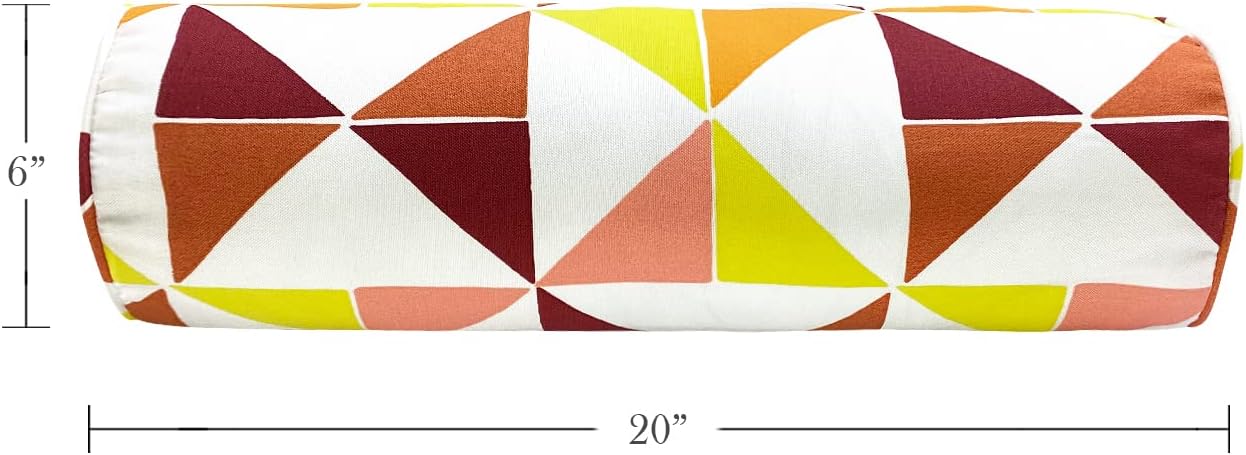 Outdoor Waterproof Decorative Bolster Pillows with Inserts for Patio Furniture, 20x6 Inch Fade Resistant Patio Garden Neck Roll Cushions for Couch Bed Sofa, Triangular Multi
