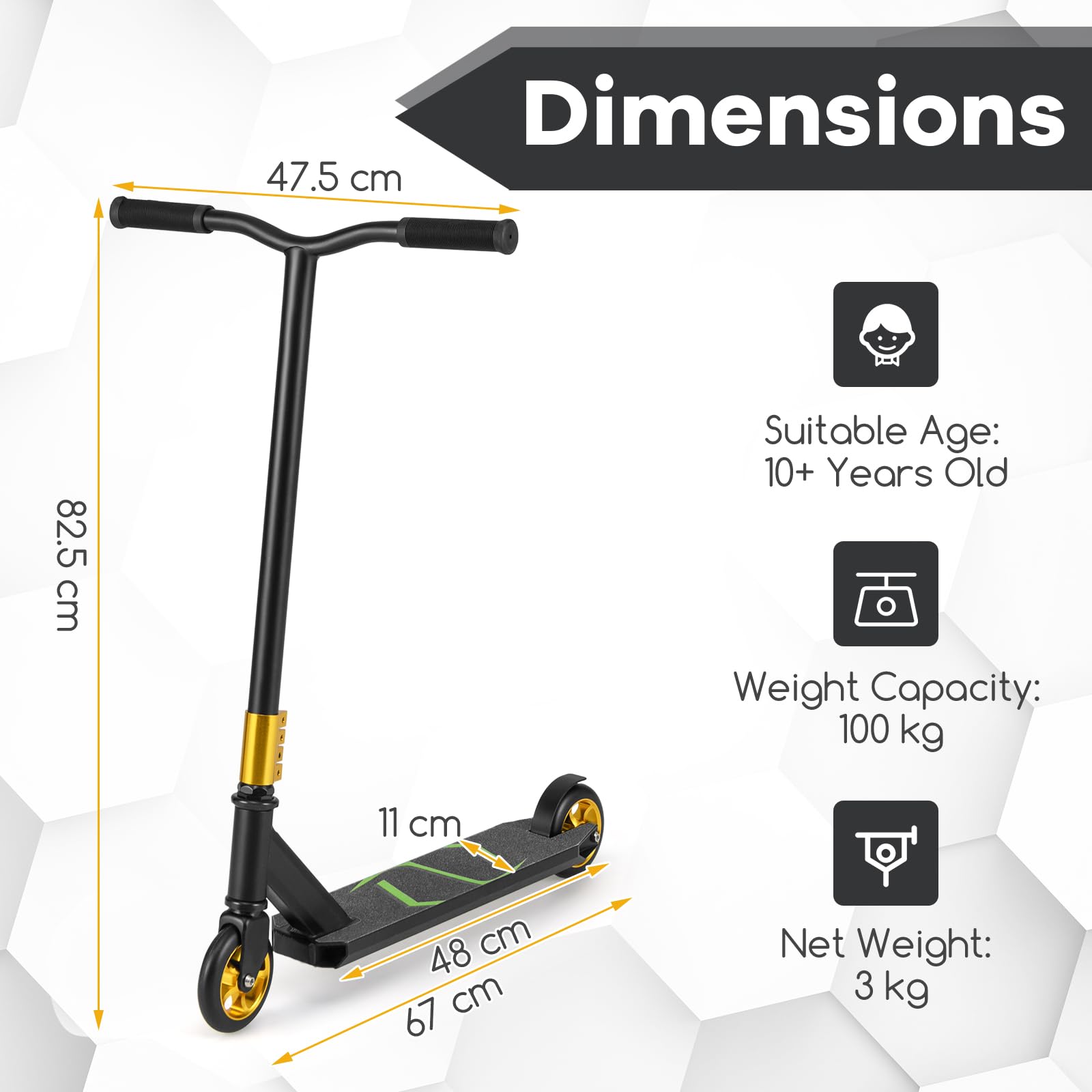 KOMFOTTEU Stunt Scooter mit 2 PU Rädern, Kickscooter mit 100 kg Belastbar, Funscooter für Kinder ab 10 Jahren, Skateboard Tretroller für Anfänger und Fortgeschrittene