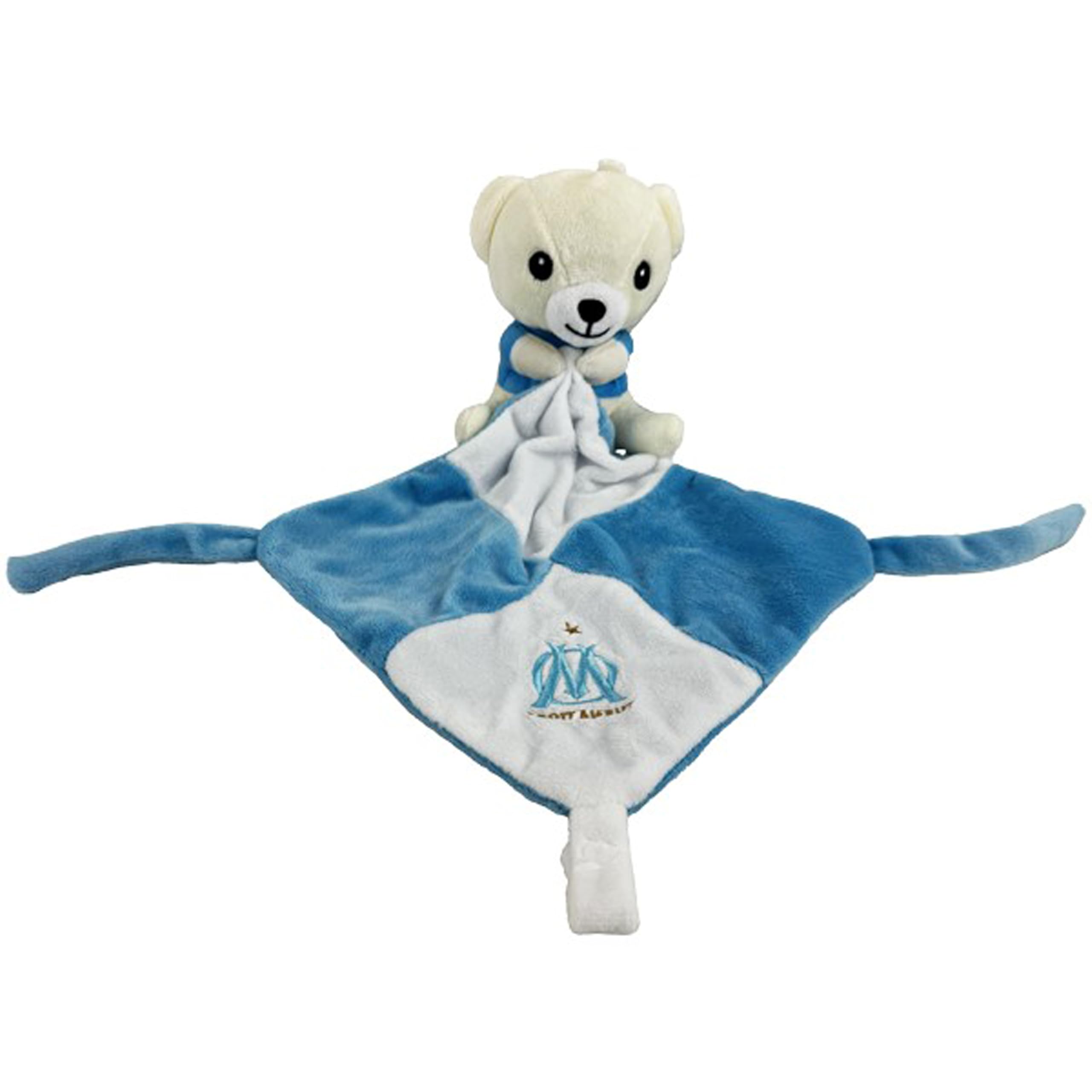 OLYMPIQUE DE MARSEILLE Doudou Bleu Enfant avec Attache tétine Om - Collection Officielle