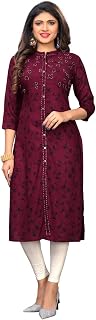 Vbuyz Women's Rayon Embroidered Straight Stitched Purple Stylish Kurta