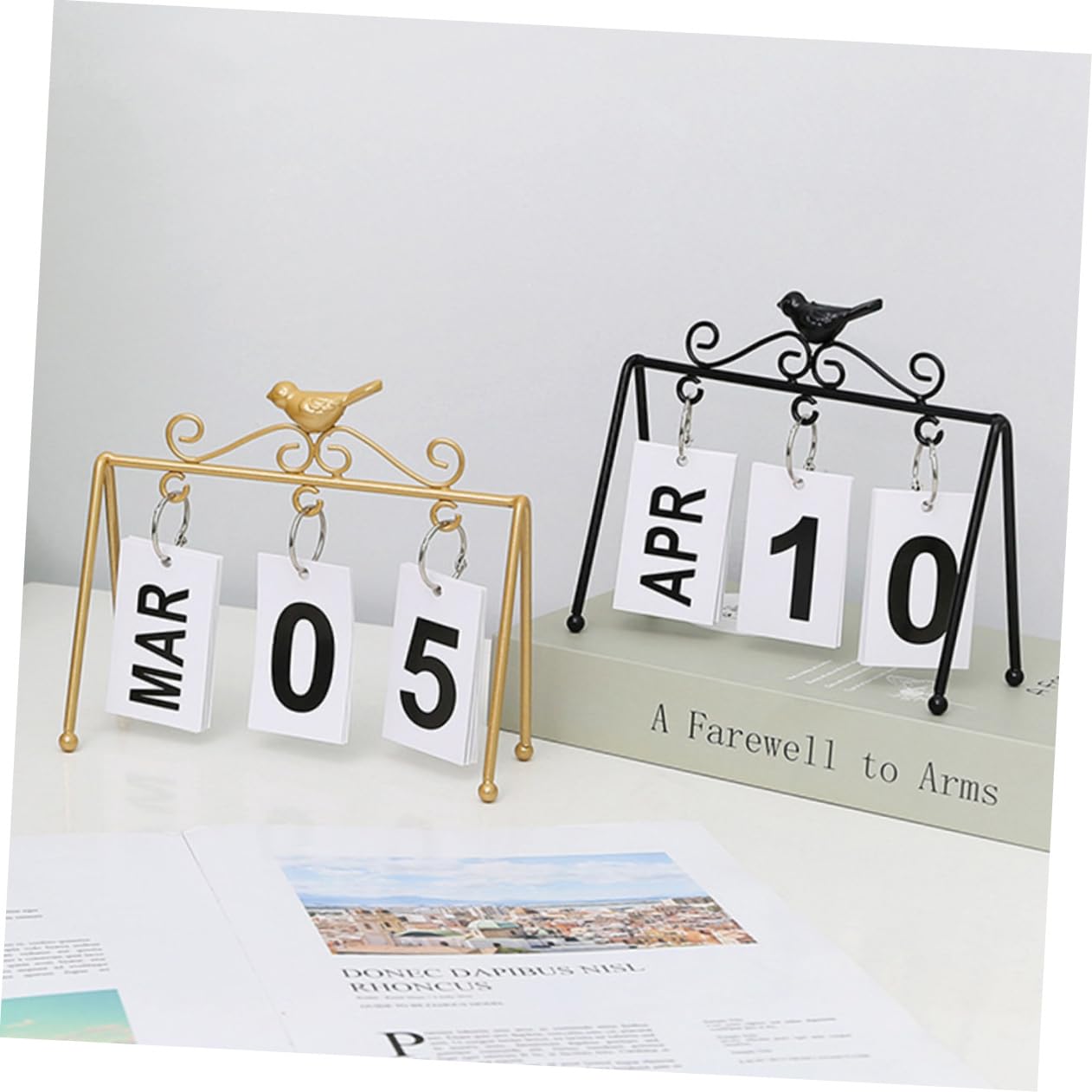 SEWACC 4 Piezas adorno de calendario los de oficina ornamento calendario de escritorio office calendarios de mesa calendario perpetuo decoración del hogar hierro Black