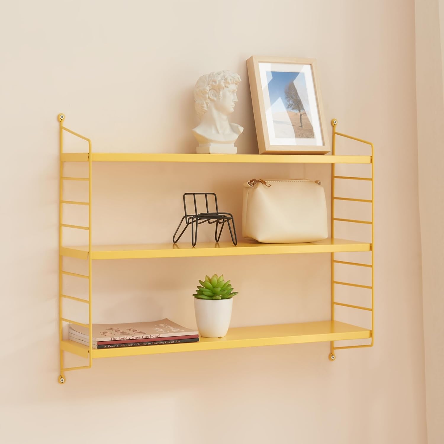 [en.casa] Modular wall shelf Strängnäs Metal shelf Yellow Hanging shelf with 3 shelves Bathroom shelf Kitchen wall shelf Living room wall shelf