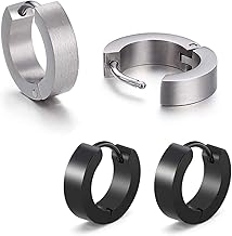 Boucles d'oreilles homme / femme LEEQ acier inoxydable noir argent mat 4mm / 12mm Boucle d'oreille classique 2stk