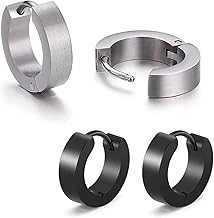 Boucles d'oreilles homme/femme LEEQ acier inoxydable noir argent mat 4mm / 12mm Boucle d'oreille classique 2stk