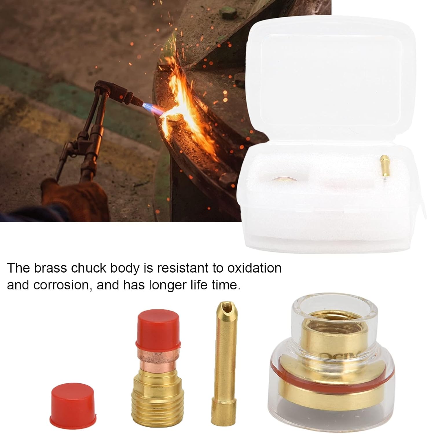 Argon Arc Welding Nozzle Kit with 2.4mm Tungsten Needle Compatible with WP 17 WP 18 and WP 26 TIG Torches - Brass Chuck Body Replacement Components for Industrial Gas Shielded Arc