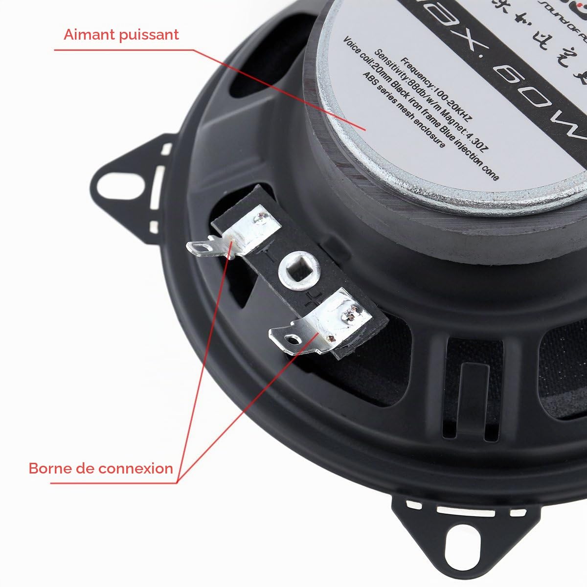 Lot de 2 Haut-parleurs HiFi coaxiaux pour Porte de Voiture 10 cm 60 W