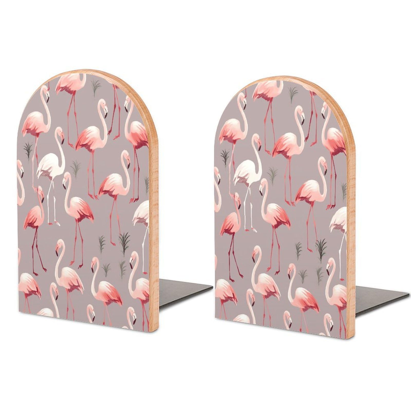 Pink Flamingo Pattern Bookends Modern Bookends for Shelves Fashion Heavy Duty Book Stopper Sturdy Non-Skid Metal Base Wood Book Ends for Library Home Office 1 Pair