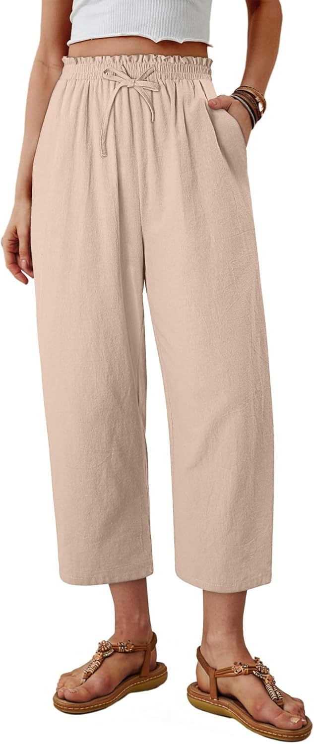 Magritta Women's Cropped Lounge Pants Lightweight Elastic Waist Pant with Pockets Summer Casual Loose Capri Trousers