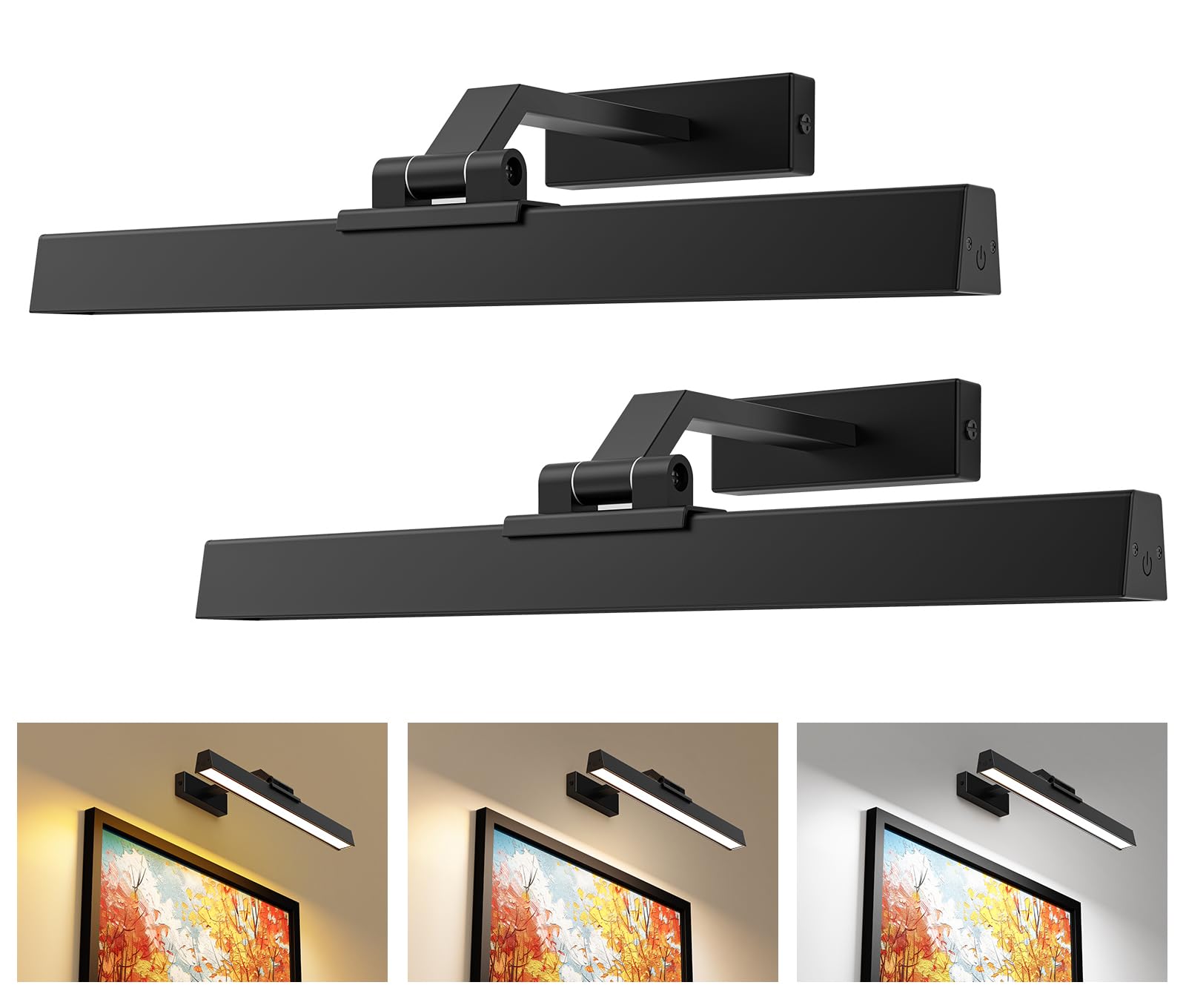 Afyuol Picture Lights for Wall, Battery Operated Gallery Light 16in for Paintings CCT Dimmable Recharging Battery Wall Lamp with Remote Control for Living Room Dartboard Art Bathroom 2PCS