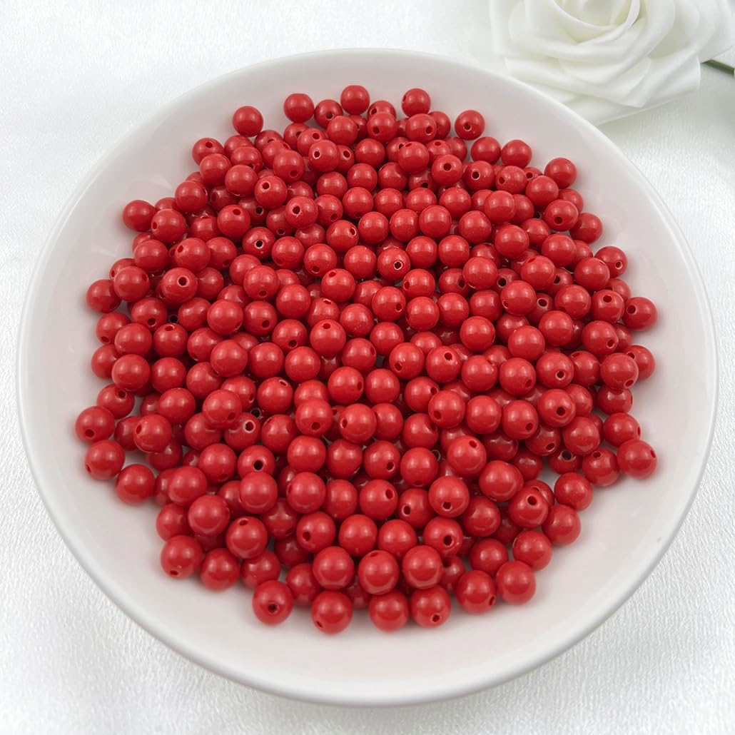 400pcs 8MM Acrylic Round Beads - Bright Red - Image 2