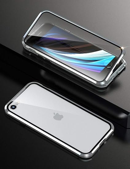 Amazon Iphone Se2 ケース アイフォン7 8 対応 Uovon マグネット式 ガラス アルミバンパー 360 全面保護 液晶画面フィルム付 クリアケース シルバー Uovon 家電 カメラ