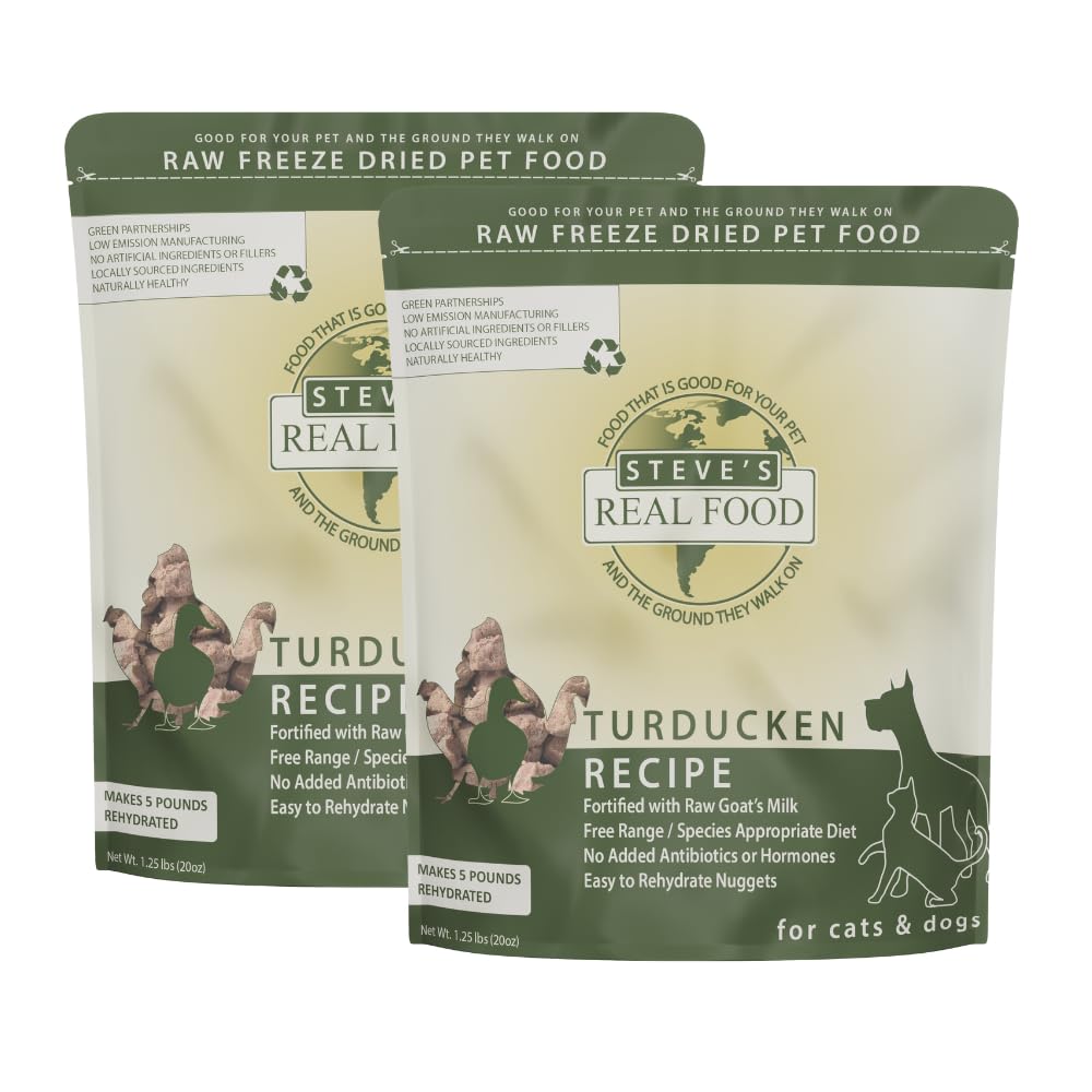 Steve's Real Food Freeze-Dried Raw Dog Food Nuggets 2-Pack, Turducken Recipe, Grain Free, Raw Pet Food for Dogs, Made in USA, 20 oz in Each Bag