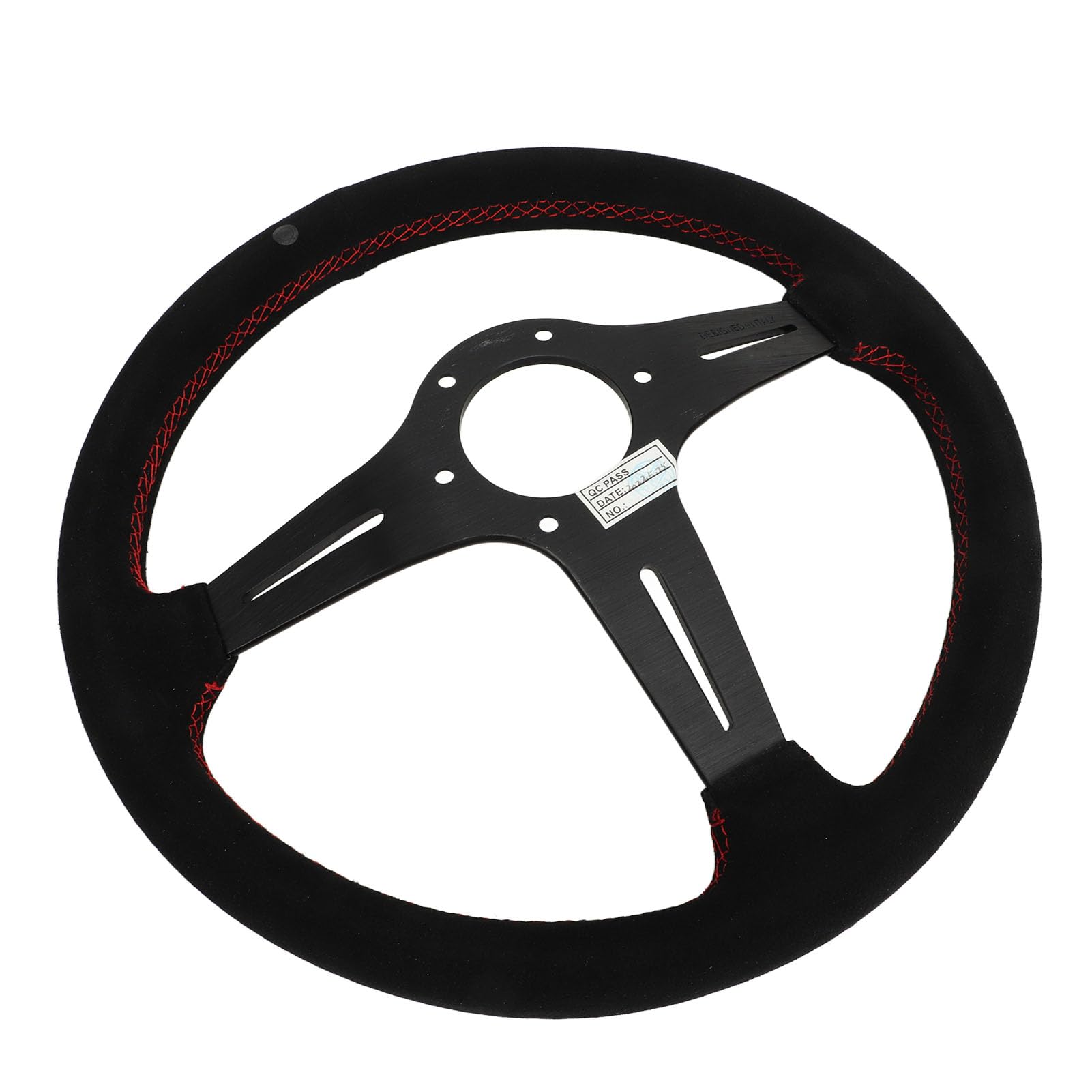 Volante da 14 Pollici Volante da in Pelle Scamosciata Lega di Alluminio Nera Cuciture Rosse Sostituzione Universale da 350 Mm per Uso su Pista Stradale
