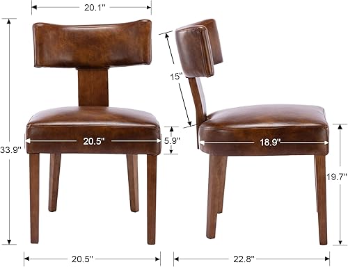 Miniatura 10 de Juego de 2 sillas de comedor modernas, cómodas sillas laterales tapizadas con patas de madera, sillas de comedor de piel sintética con respaldo