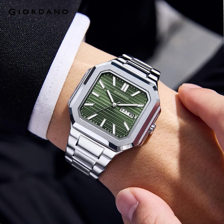 Image of Giordano Square Formal Watch for Men - Textured Dial,Day & Date Display and Stylish Stainless Steel Strap