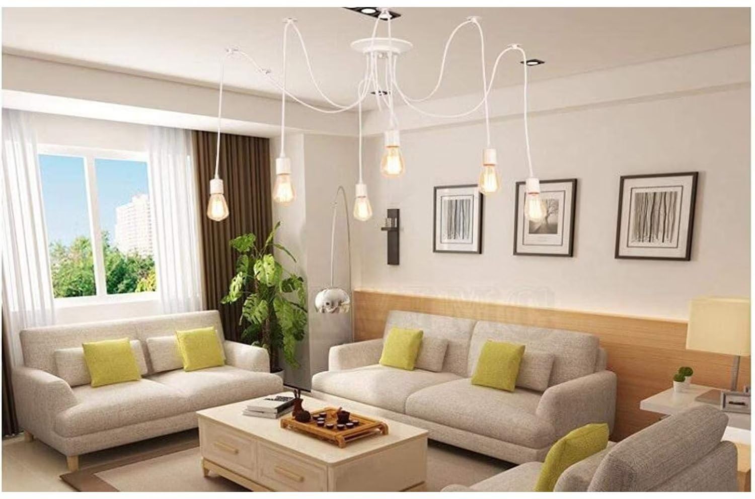 Lampadario a sospensione Edison classico, E27 luci ragno bianco 2m cavo regolabile 6 luci, plafoniere moderne per camera da letto cucina bar