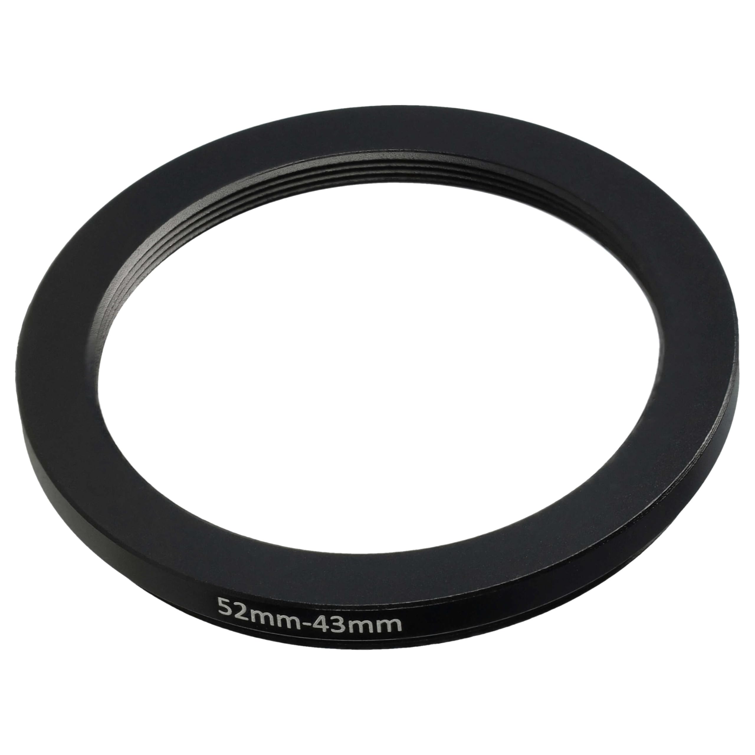 vhbw Step Down Adapter Ring Adapter filtra 52 mm-43 mm czarny pasujący do aparatu Agfa, Agfaphoto, Canon, Casio, Fujifilm, Kodak, Minolta, Nikon, Olympus