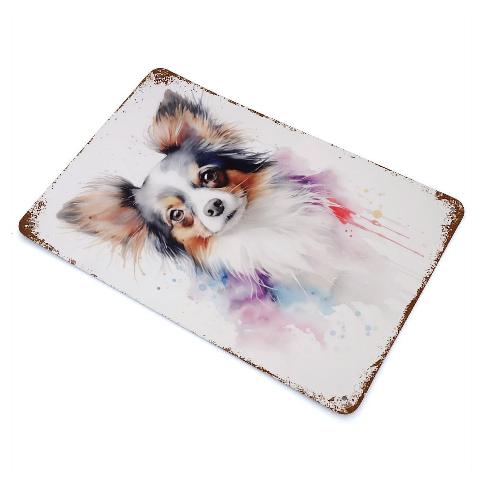 Papillon Dog Portrait Rusty Metal Tin Sign 11.8"x7.9", for Basement, Hobby Room And Garage Decor, Retro Wall Decor