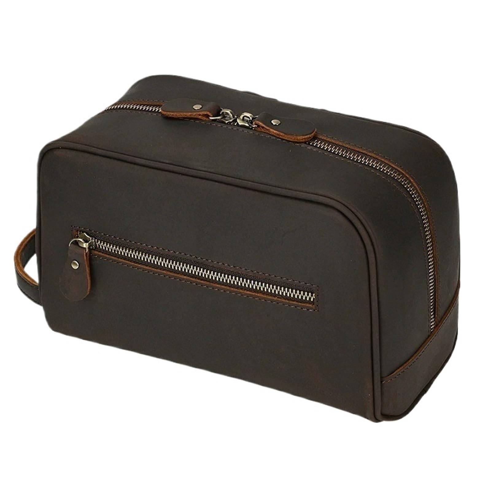 Pochette per il trucco Borsa cosmetica in pelle for uomo e donna, for trucco, portatile, for doccia, pochette da viaggio, articoli toeletta(2 dark brown)
