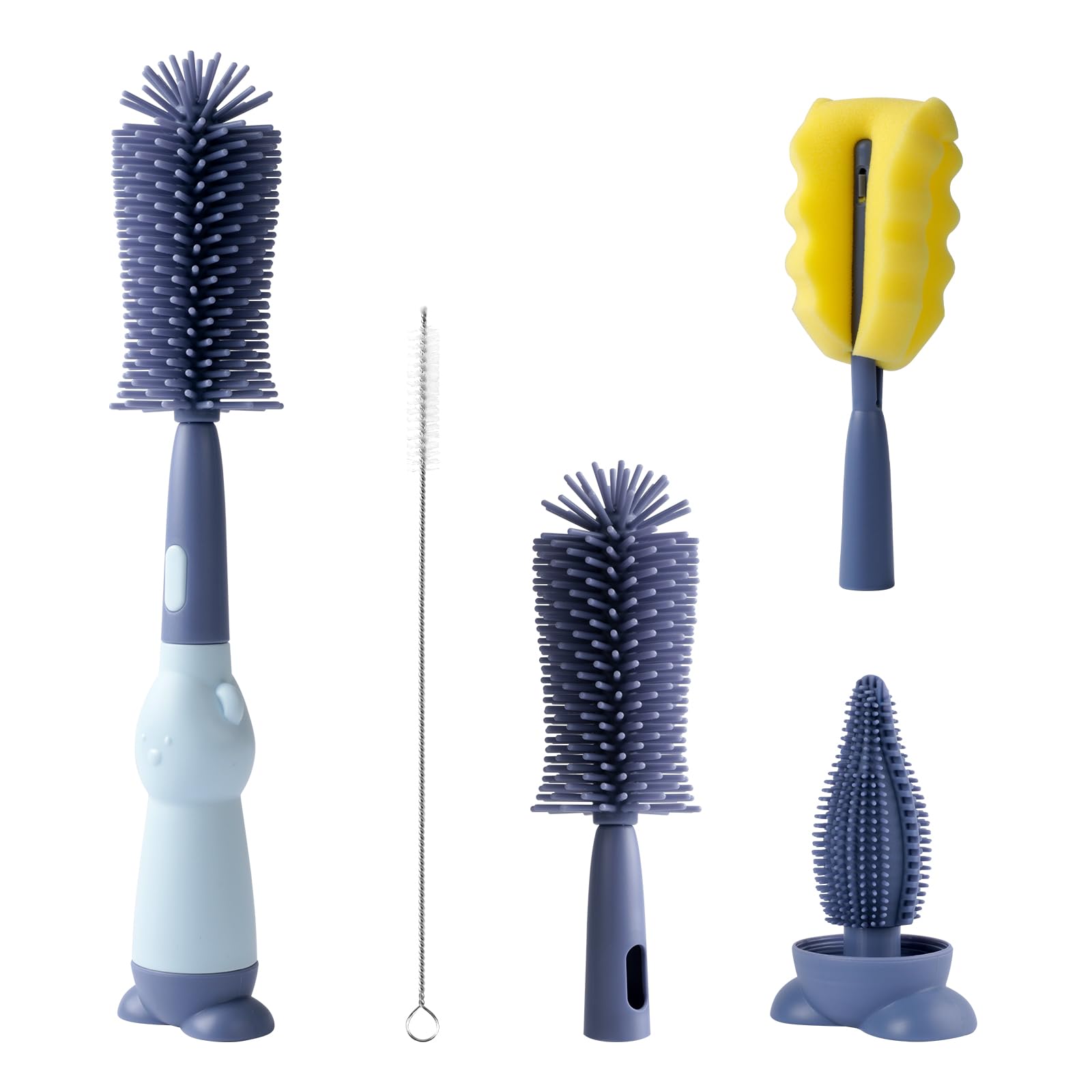 AiQInu Baby Flaschenbürste Set, Silikon Babyflaschenbürste 4 in 1, 360°-Reinigung ohne Sackgassen, BPA-frei, mit Weicher Bürste, Nippelbürsten-Strohreinige, Geeignet für Baby-Nippel und -Flaschen
