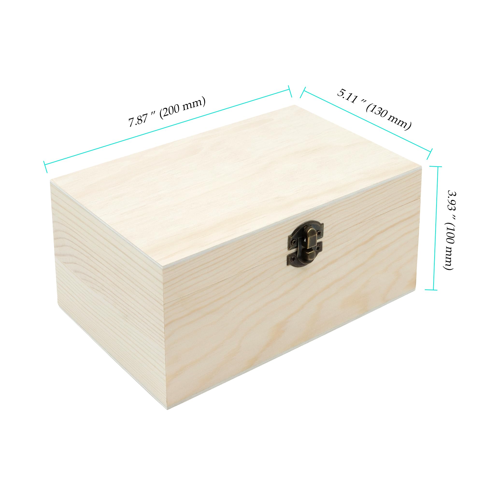 3 scatole in legno grezzo con coperchio incernierato, 19 x 13 x 9