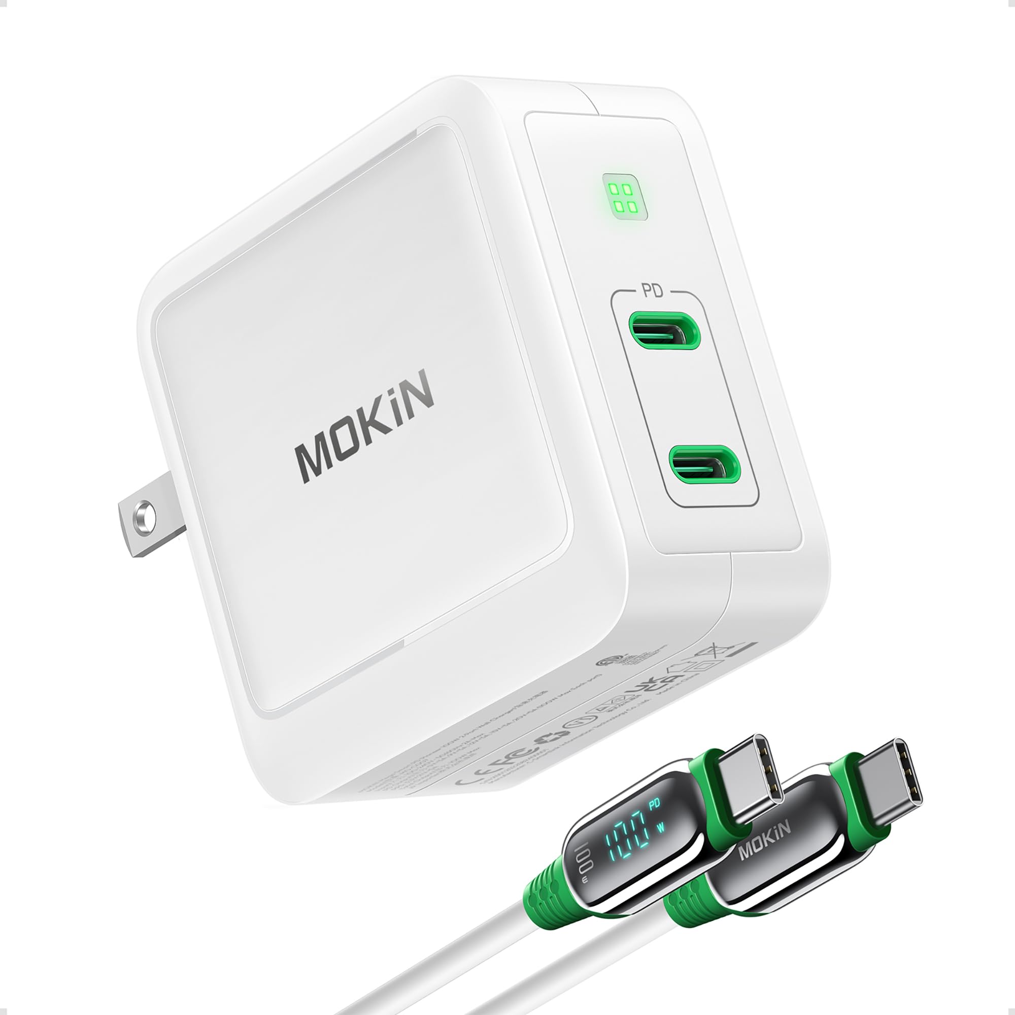 100W Fast Charger, MOKiN GaN+ Dual Port USB C Charger Block with Foldable Plug for MacBook Pro, iPad Pro, iPhone 15/Pro/Pro Max, Galaxy S23, Dell XPS 13, Inspiron 14/16, HP Envy, Spectre, EliteBook.