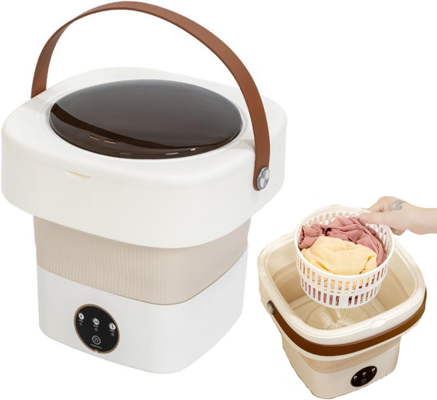 Portable Washing Machine, Mini Washer and Spin Dryer with Deep Cleaning of Underwear, Baby Clothes and Small Items, Foldable Small Washer for Dorm,RV, Travel, Laundry,Camping(White)