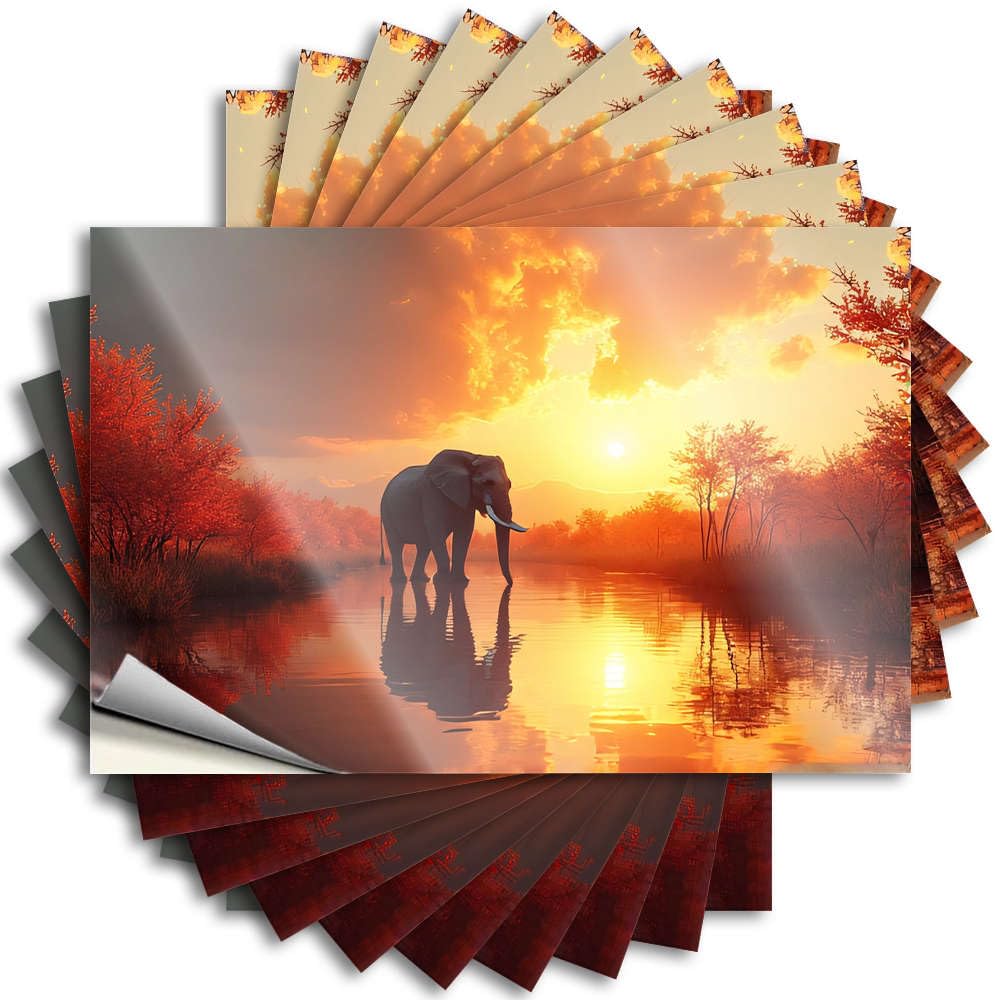 Tattoos Custom Music Waterproof - Elephant Standing in Water At Sunset Case Self Adhesive Decal for Man Use(6X9CM)