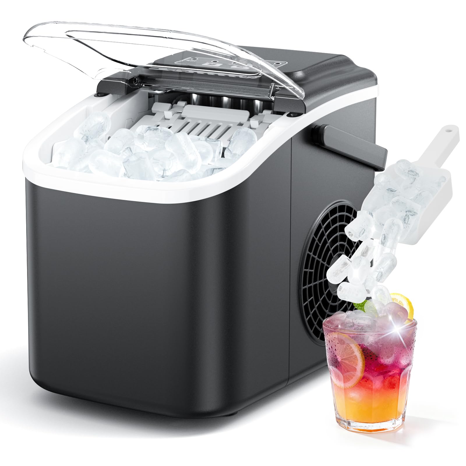 Countertop Ice Maker Machine 26LBS/24H,9 Ice Cubes Ready in 6 Mins,Automatic Clean Portable Ice Maker with Handle,40dbs Low Noise,Adjustable Ice Cube Size | Fridge.com