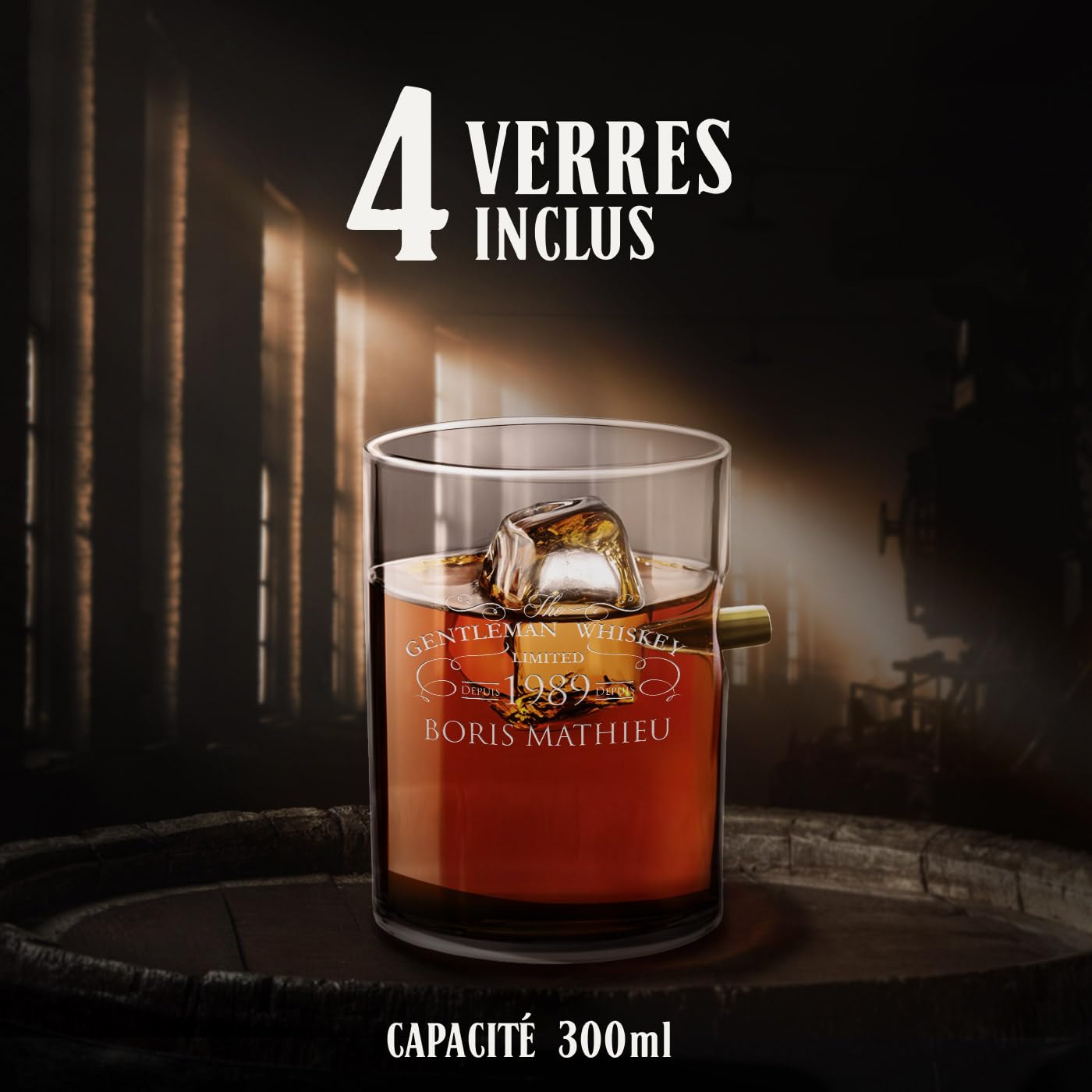 Maverton Ensemble de Carafe gravé avec 4 Verres à Whisky, 800 ML Fusil Carafe en Verre, Idée Cadeau Homme Anniversaire - Cadeau Personnalisé - Cadeau Noel - gentleman whiskey